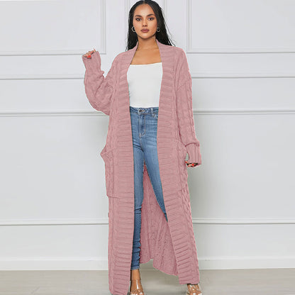 ST-dress Lazy solid color long twist sweater cardigan coat