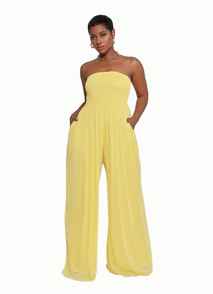 ST-dress Tube top chiffon high waist wide leg jumpsuit