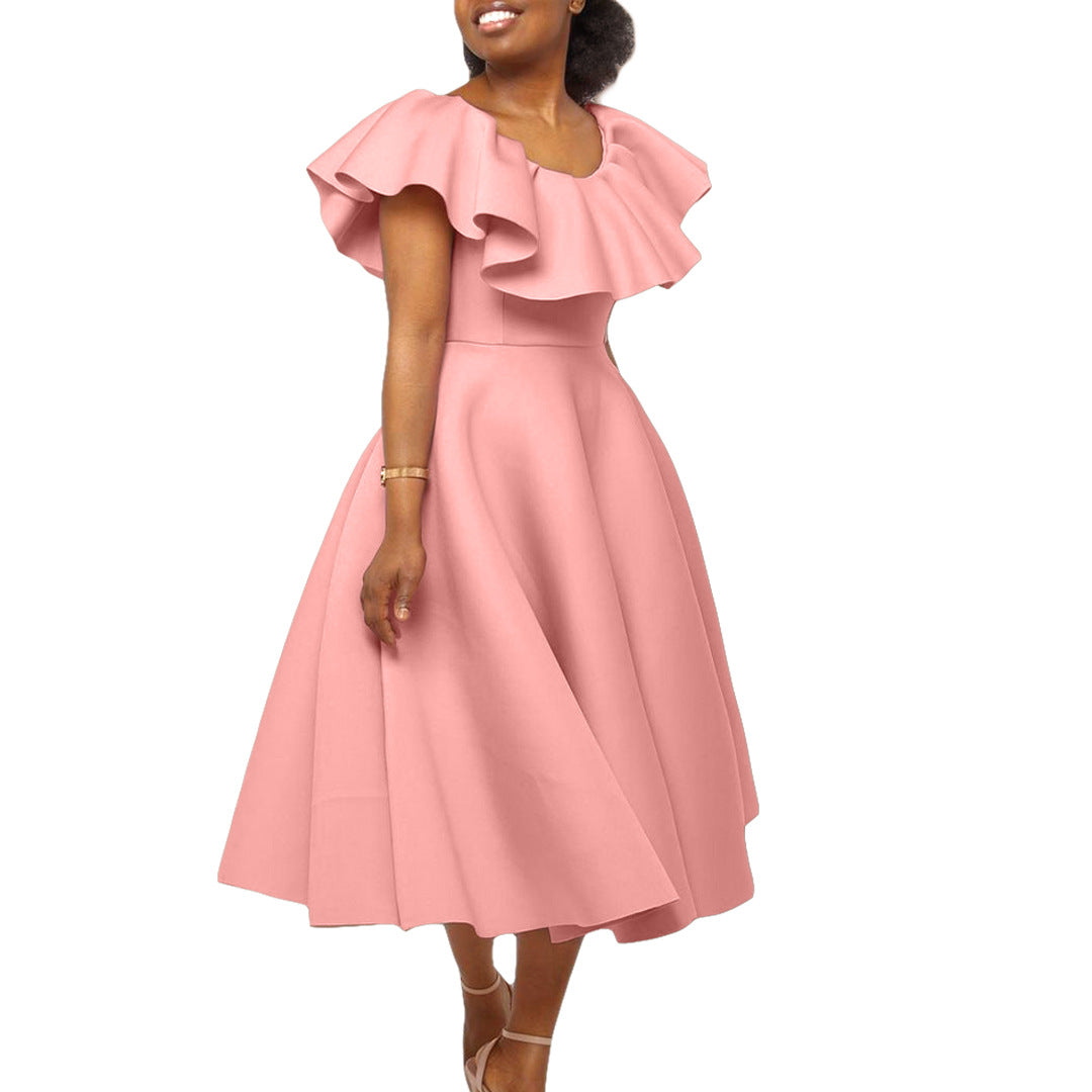 ST-dress plus size Temperament ruffled banquet dress