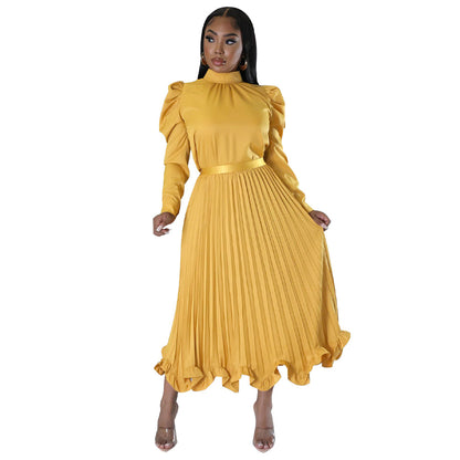 ST-dress Puffy sleeve top ruffled pleated skirt two-piece set