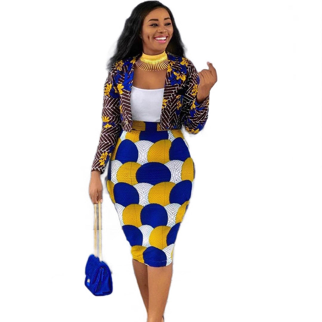 ST-dress plus size Temperament printed skirt set