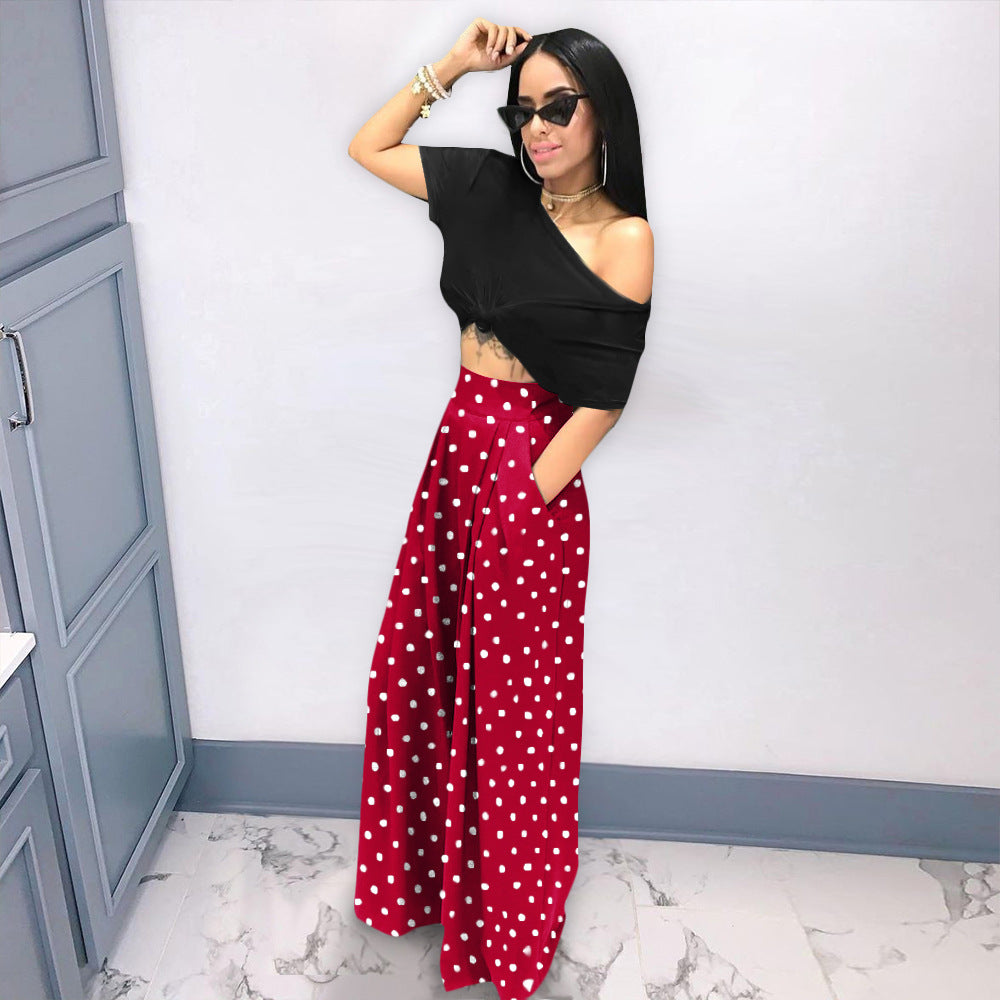 ST-dress Fashion polka dot houndstooth print wide-leg pants